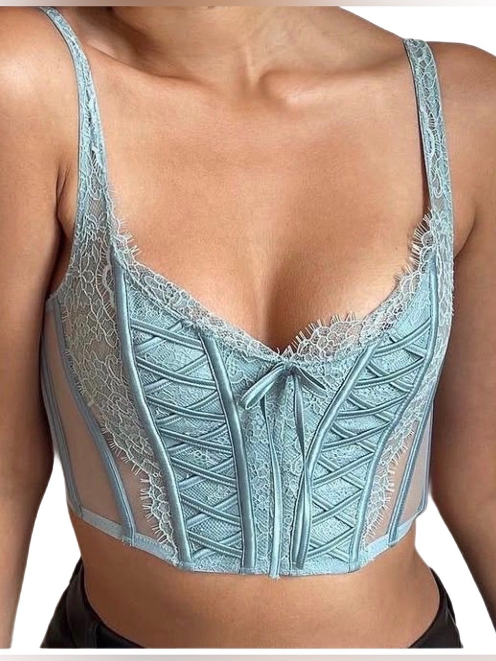 Victoria’s Secret Teal Lace Satin Corset Bustier Top NWT Large